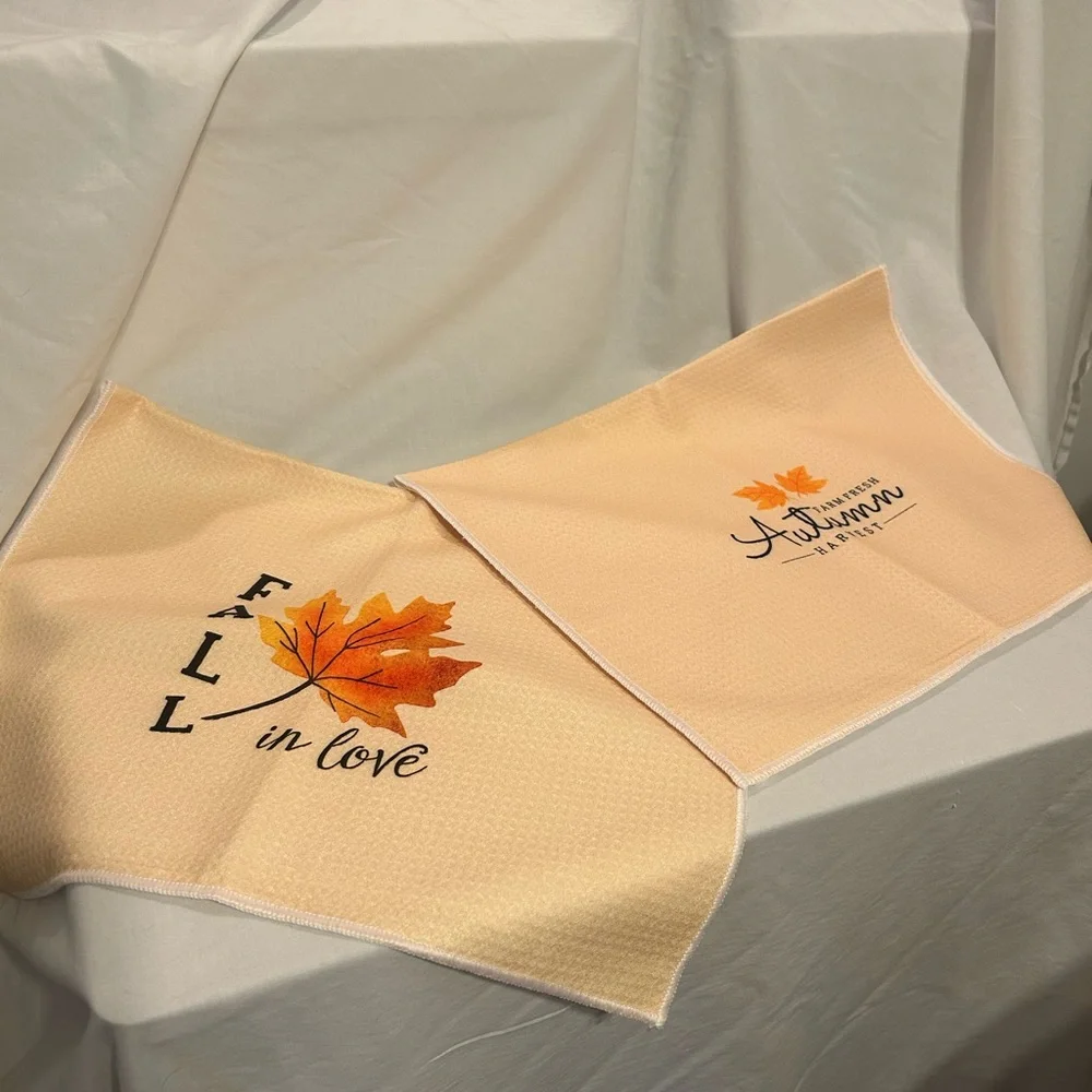 Cream and Orange Hand Towels with‎ Autumn Leaf Design